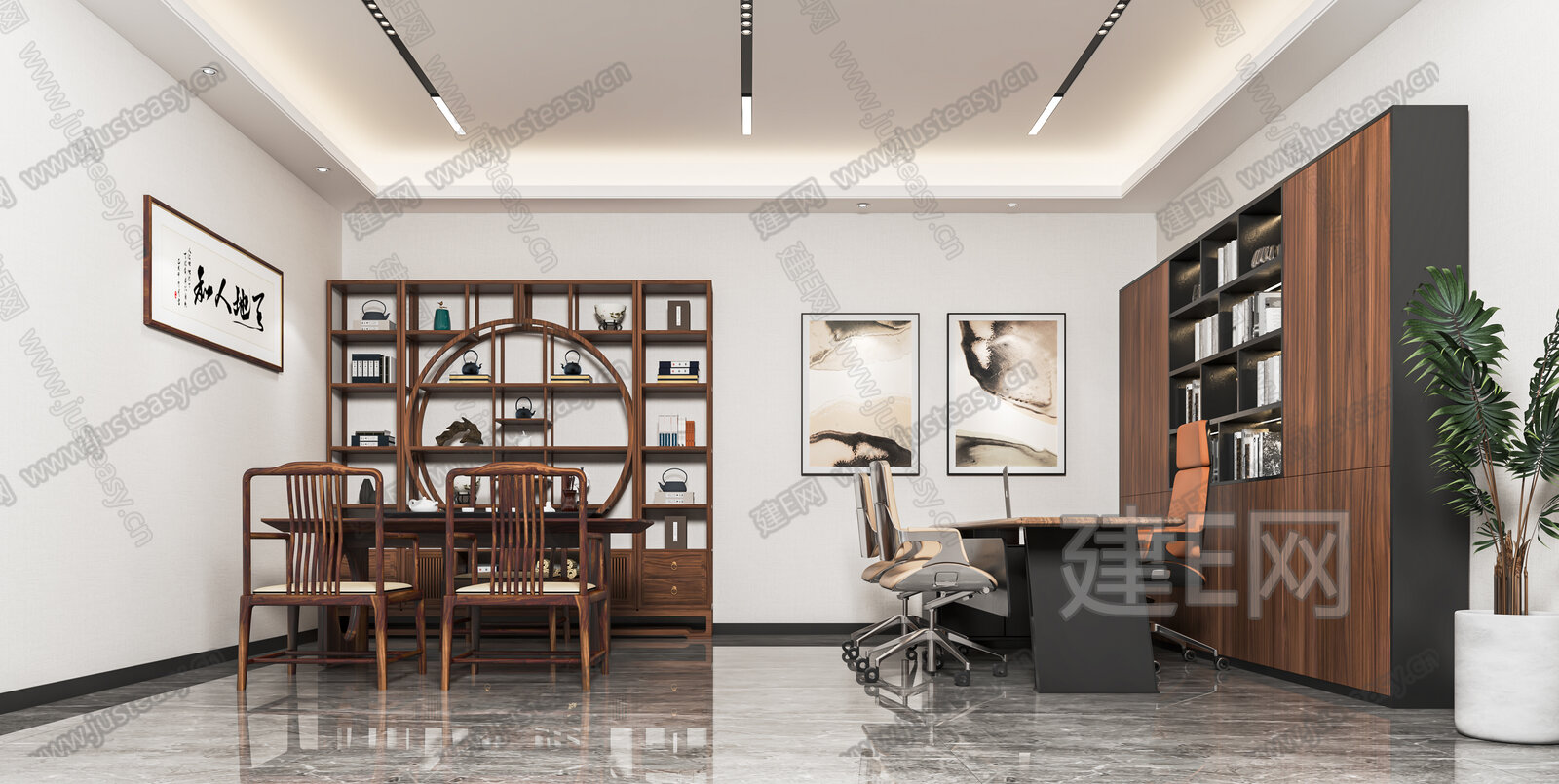 新中式经理办公室模型SU模型下载[ID:105467754]_建e网su模型