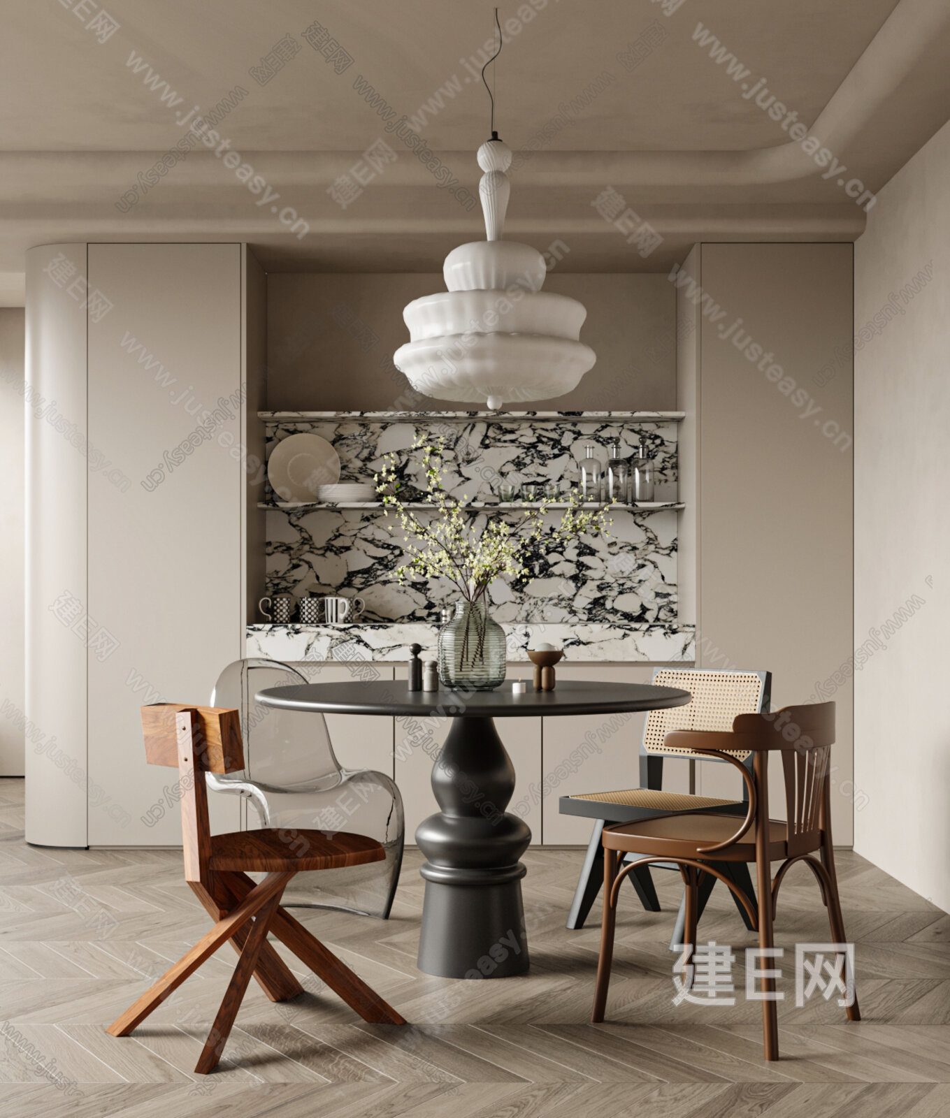现代餐厅模型SU模型下载[ID:105467735]_建e网su模型