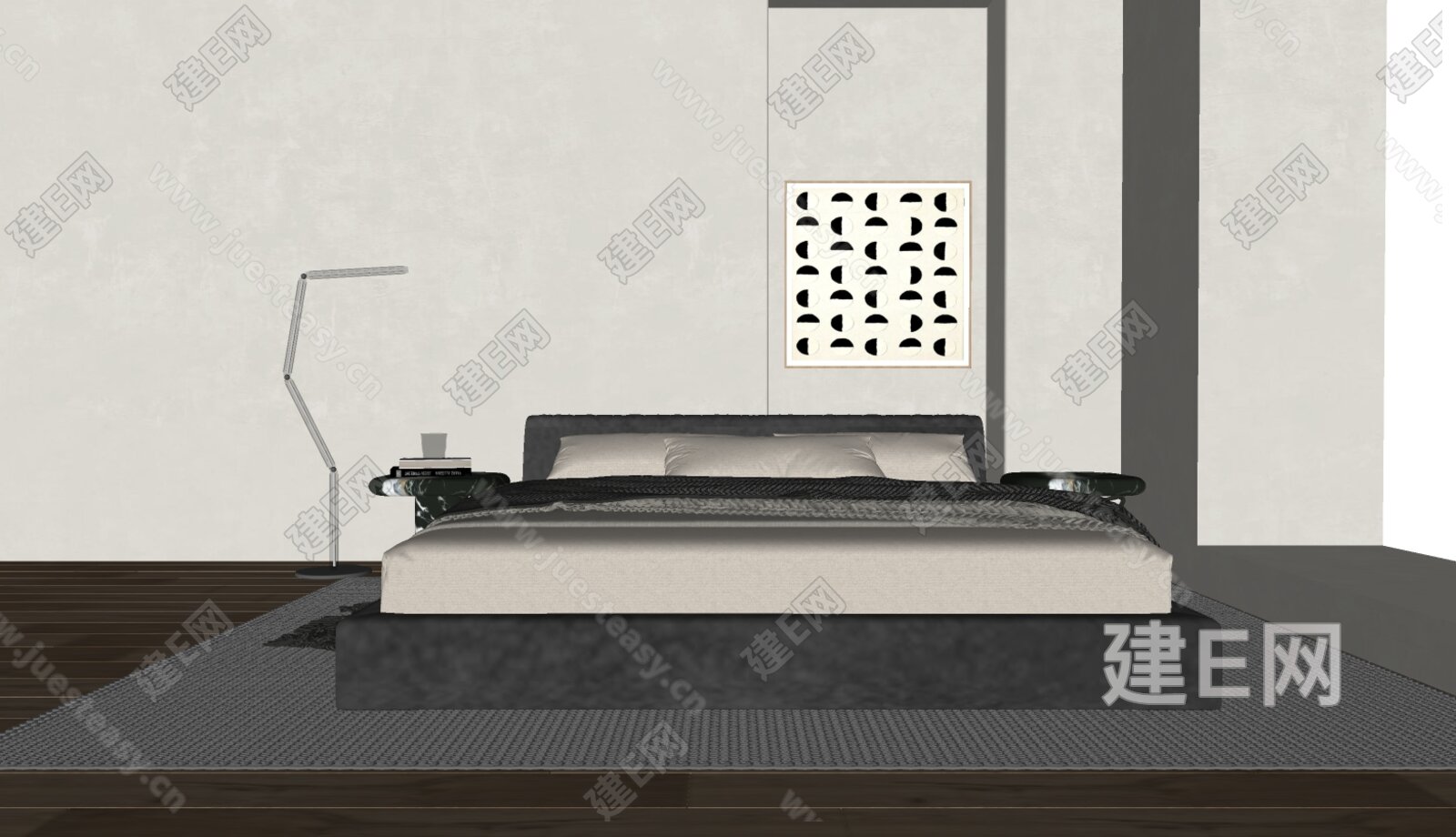 现代双人床模型SU模型下载[ID:105402298]_建E室内设计网