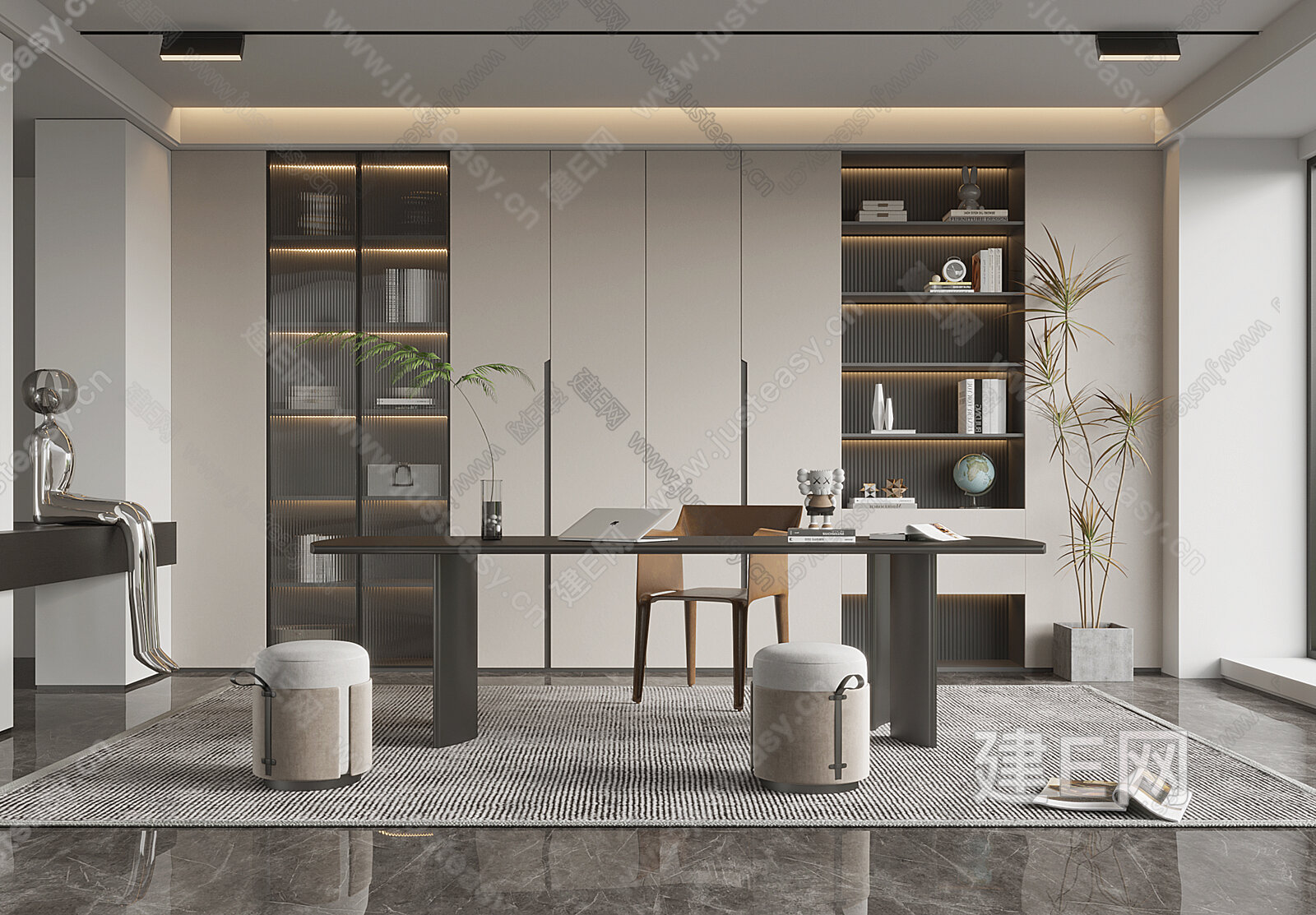 现代书房3d模型下载[ID:108484515]_建e网3d模型
