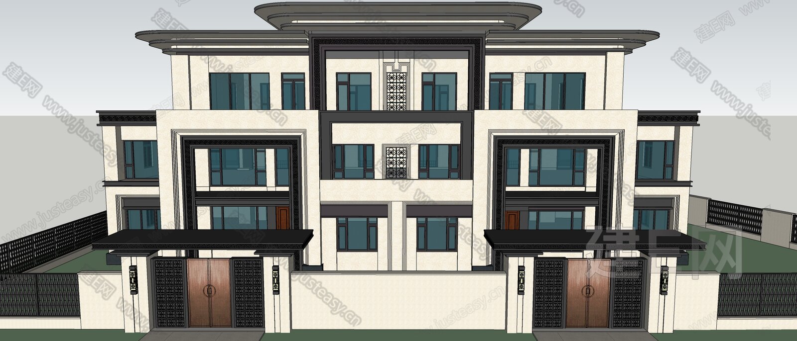 新中式别墅模型SU模型下载[ID:106385153]_建E室内设计网