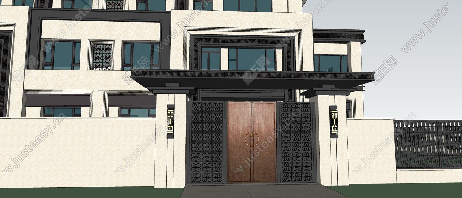 新中式别墅模型SU模型下载[ID:106385153]_建E室内设计网