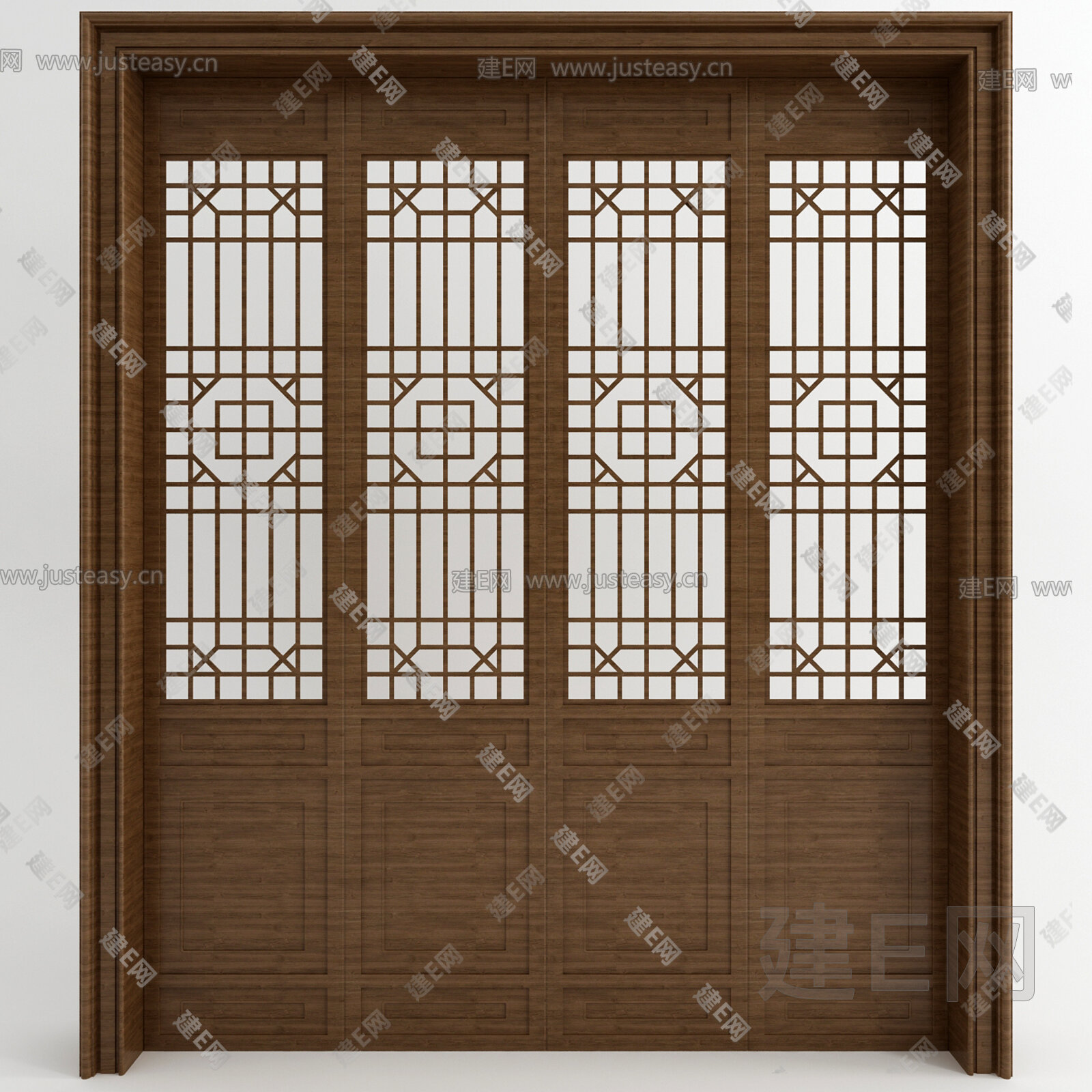中式花格门SU模型下载[ID:105926453]，中式花格门，SU模型下载