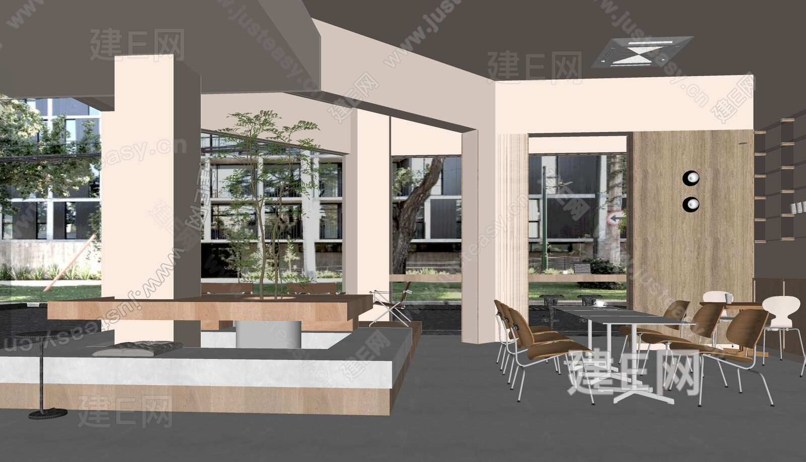 现代咖啡厅模型SU模型下载[ID:105926433]_建E室内设计网