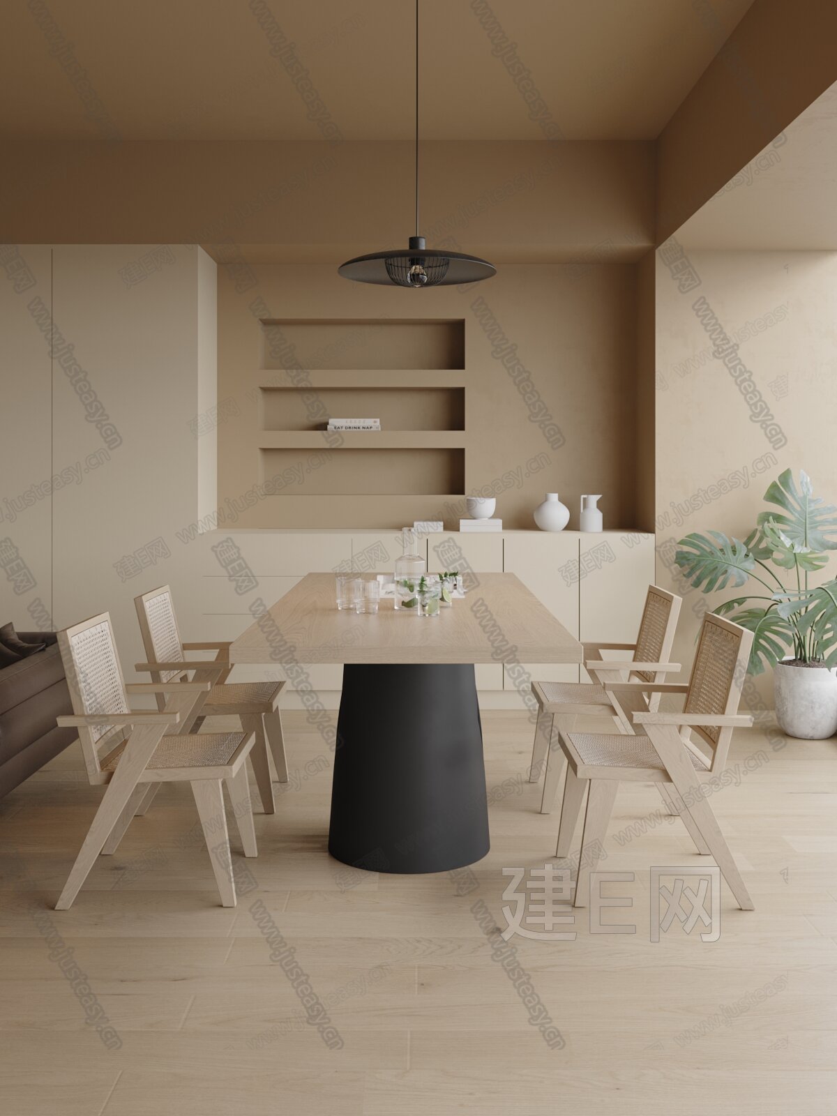 侘寂风餐厅模型SU模型下载[ID:102387386]_建e网su模型