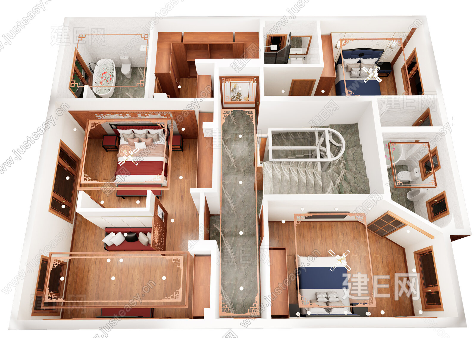 新中式别墅模型SU模型下载[ID:106057708]_建e网su模型
