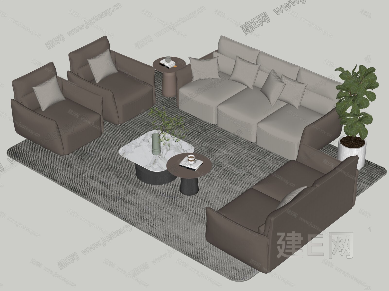 现代沙发茶几组合模型SU模型下载[ID:106843932]_建E室内设计网