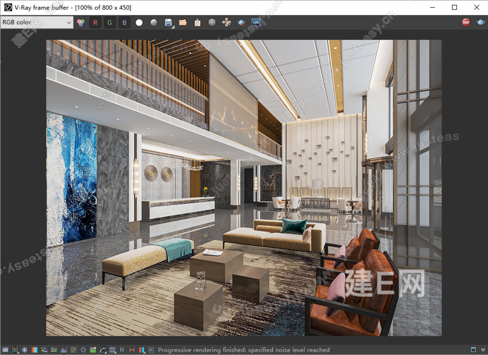 新中式酒店大厅模型SU模型下载[ID:106581965]_建E室内设计网