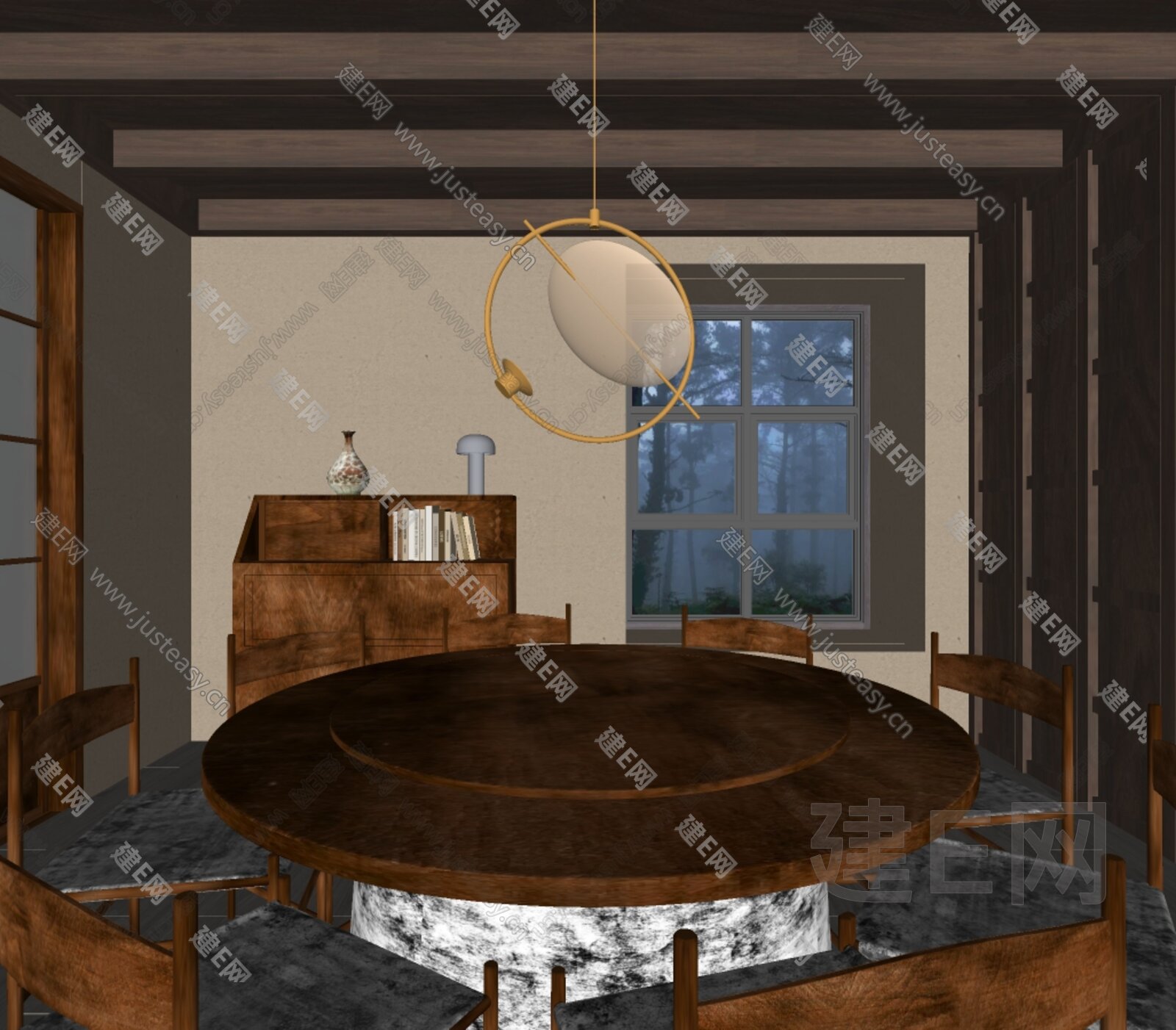 侘寂风包厢模型SU模型下载[ID:107302848]_建e网su模型