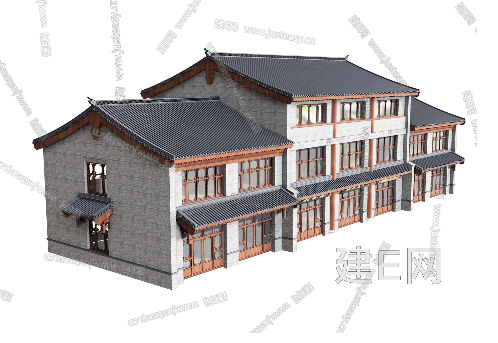新中式商业街模型SU模型下载[ID:107433739]_建e网su模型