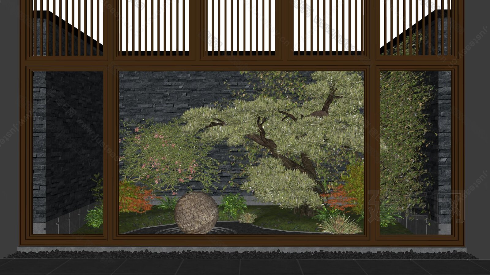 新中式庭院景观模型SU模型下载[ID:107368295]_建E室内设计网