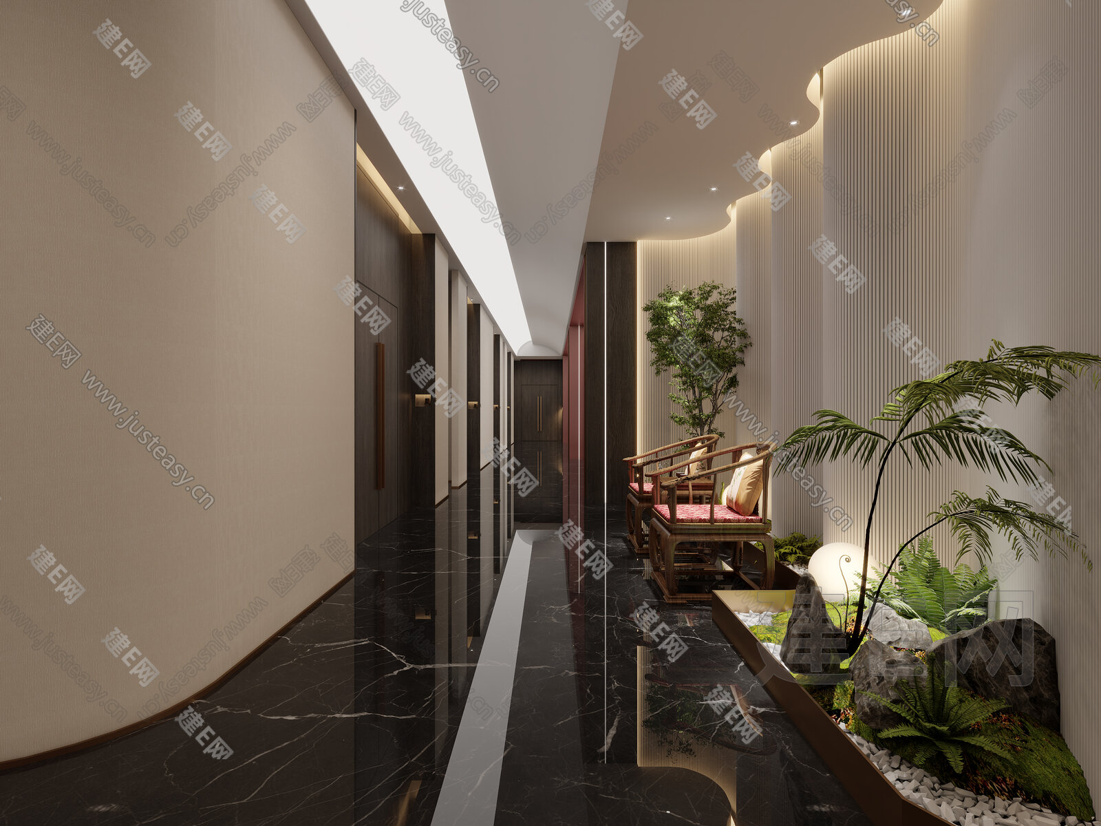 【现代酒店过道3d模型】建e网_现代酒店过道3d模型下载[ID:101603089]_打造3d现代酒店过道模型免费下载平台