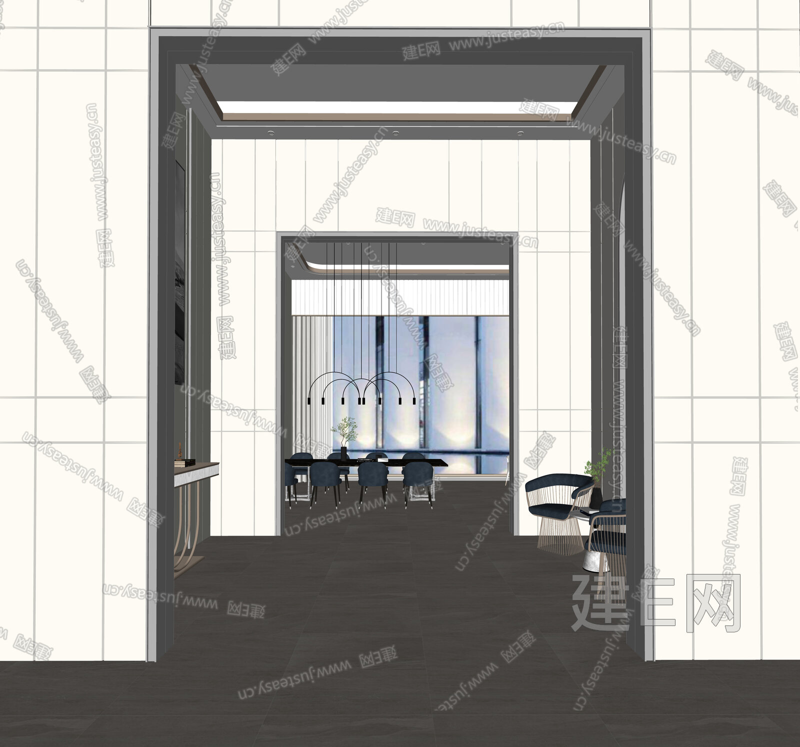 现代过道模型SU模型下载[ID:107040582]_建e网su模型