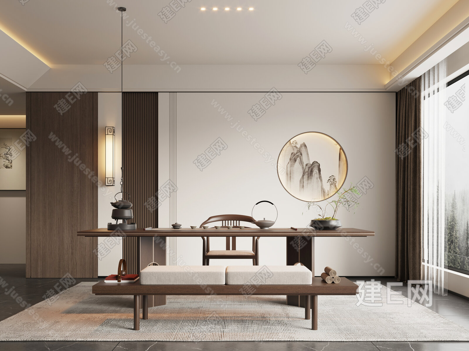 新中式茶室3d模型下载[ID:101406535]_建e网3d模型