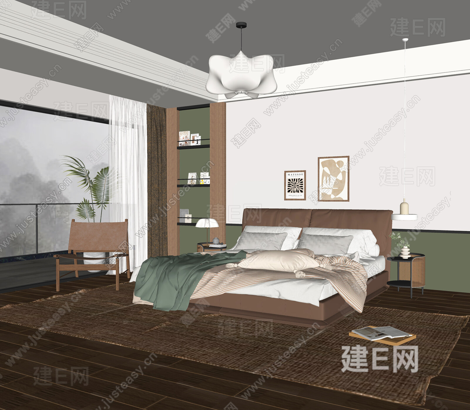 美式卧室模型SU模型下载[ID:107892523]_建E室内设计网
