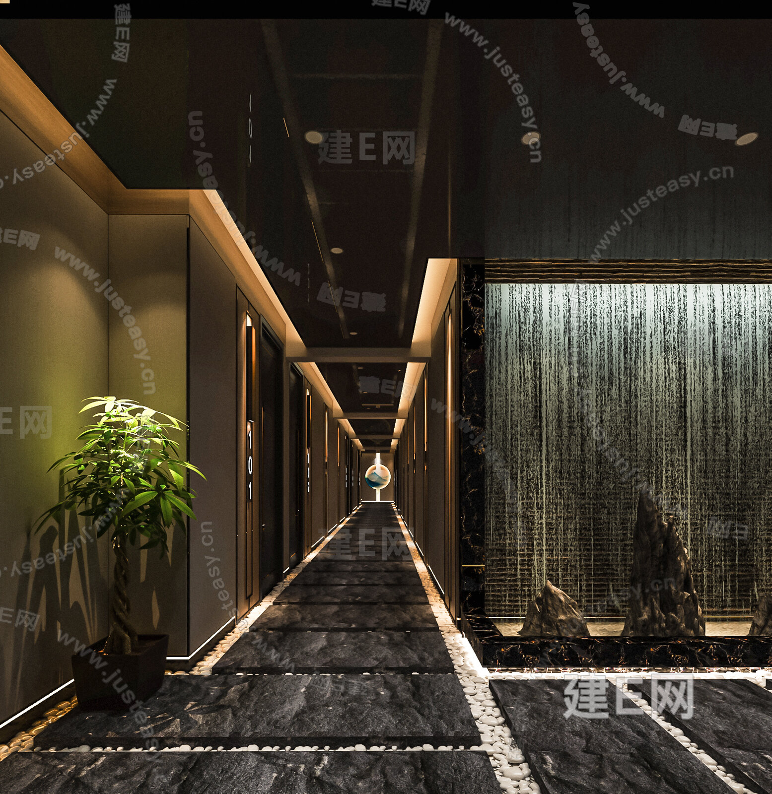 现代酒店过道模型SU模型下载[ID:107892698]_建e网su模型