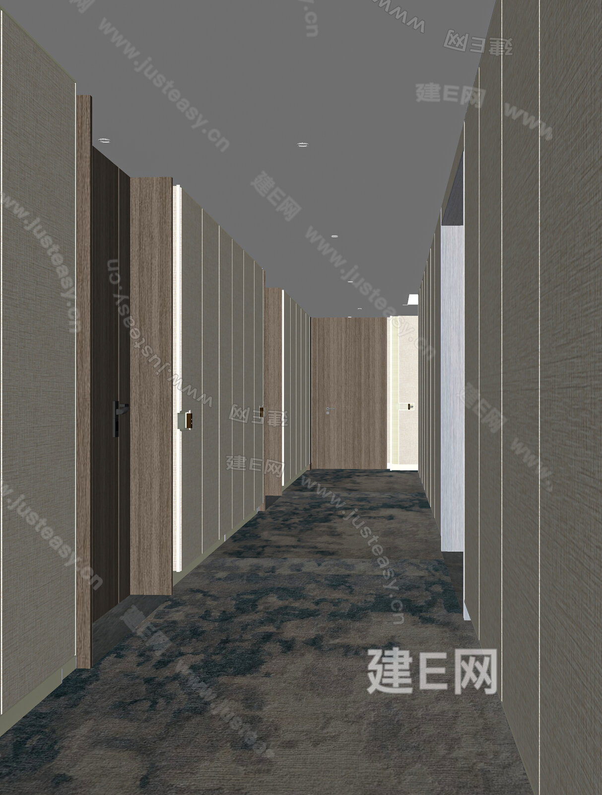 现代酒店过道模型SU模型下载[ID:107892554]_建e网su模型