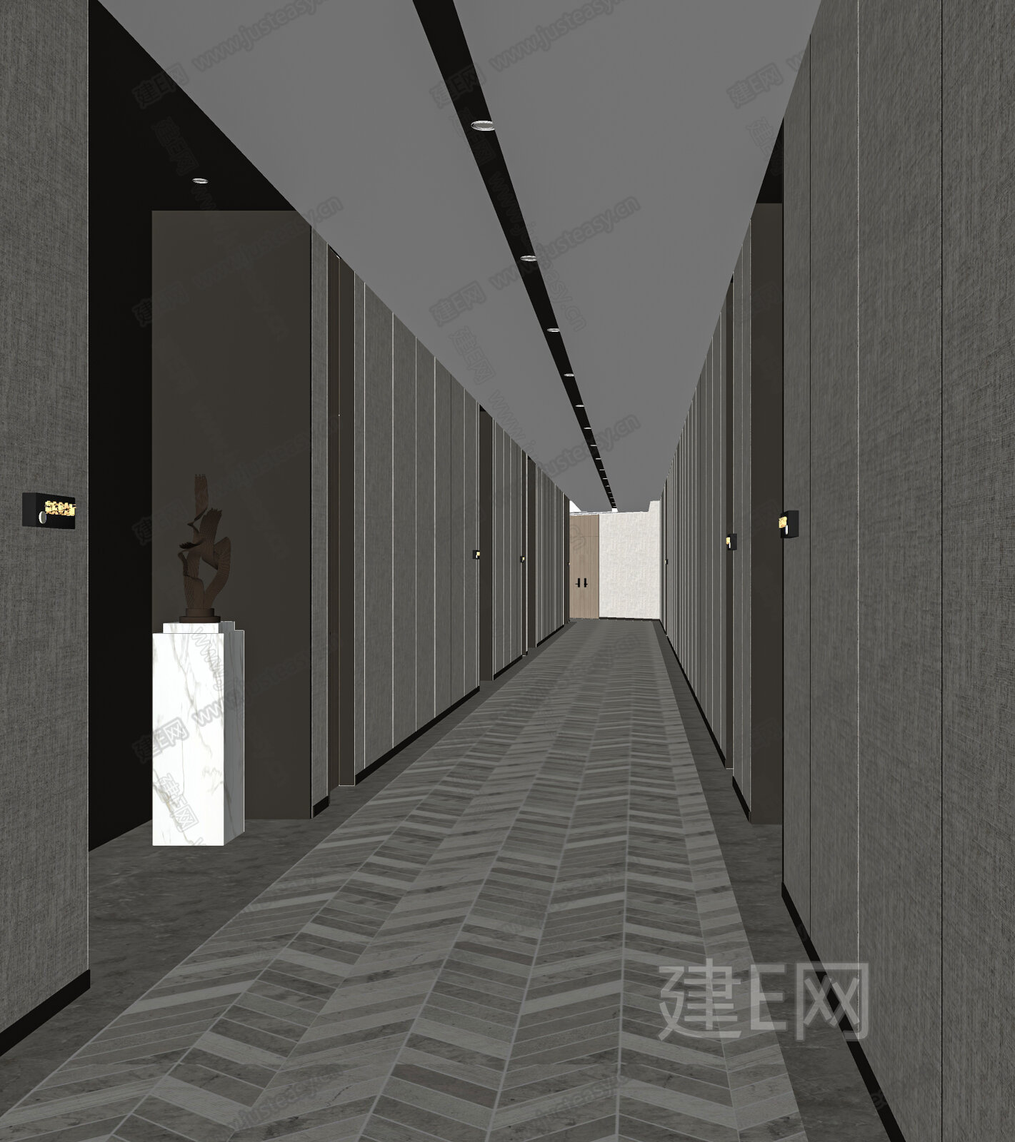 现代酒店过道模型SU模型下载[ID:107892637]_建E室内设计网