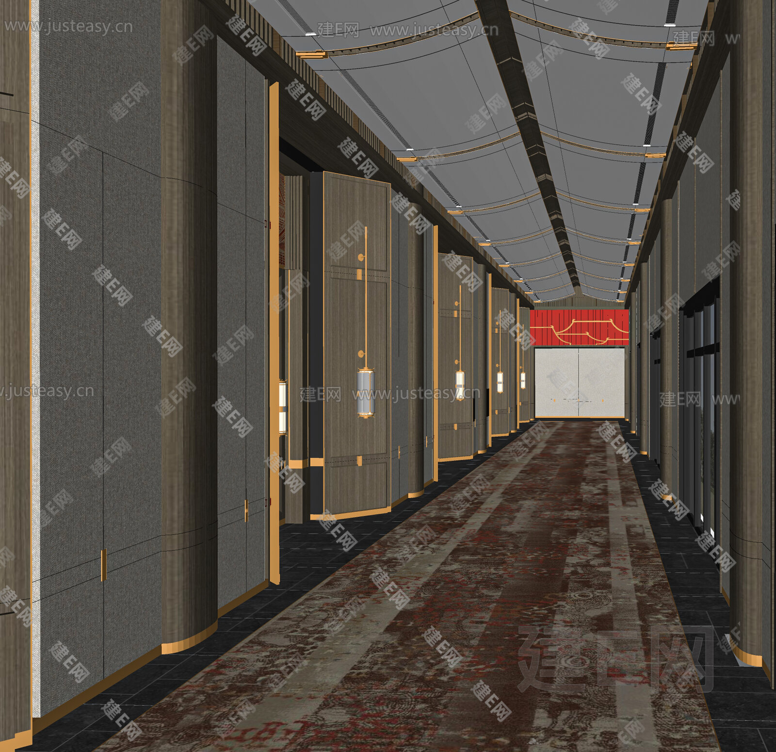 现代酒店过道模型SU模型下载[ID:107892733]_建E室内设计网