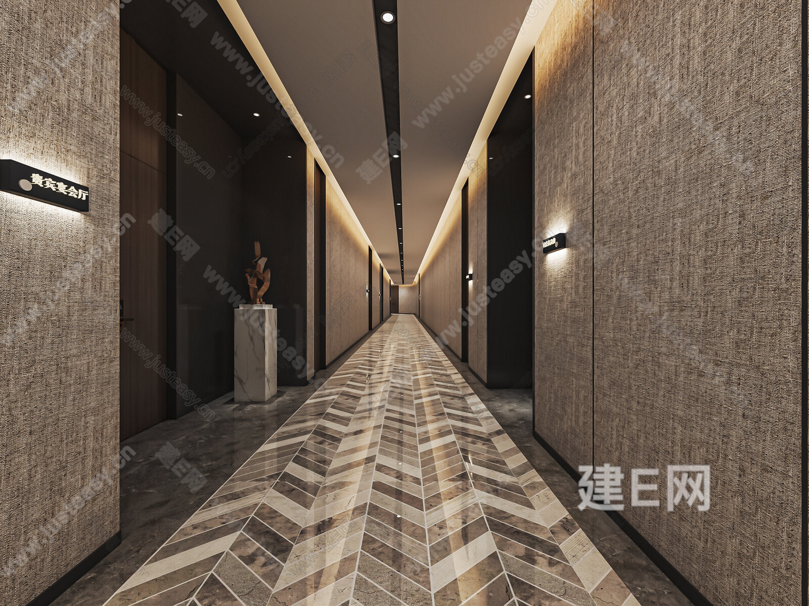 现代酒店过道模型SU模型下载[ID:107892637]_建E室内设计网