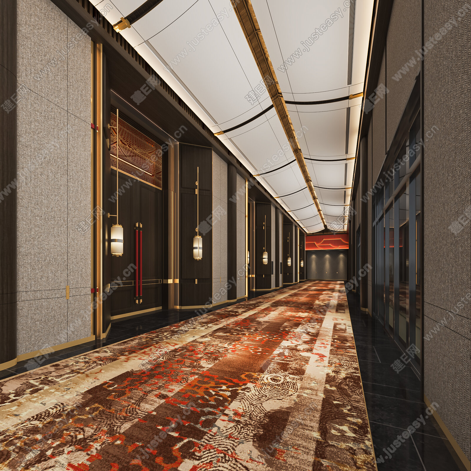 现代酒店过道模型SU模型下载[ID:107892733]_建e网su模型