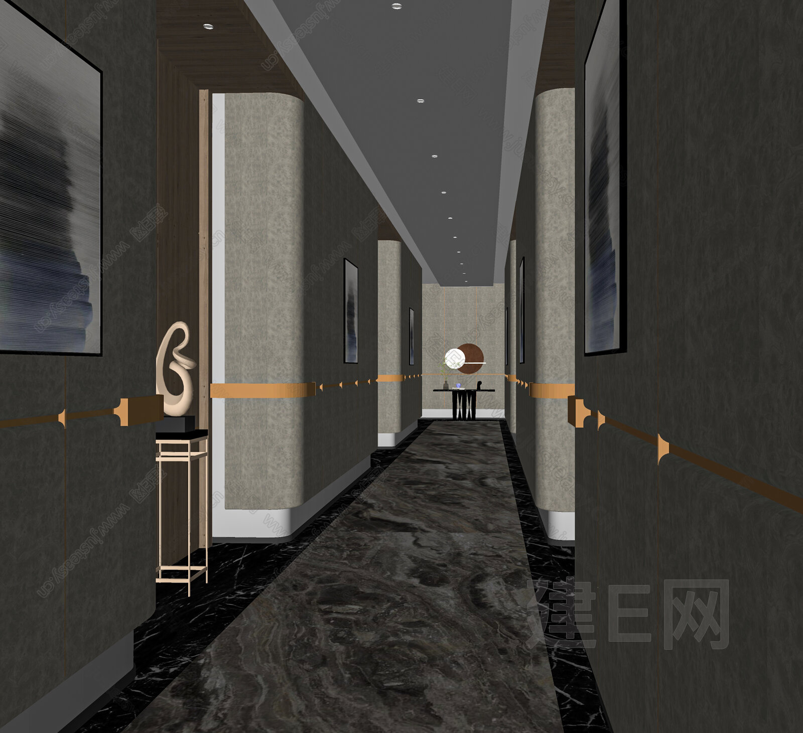 现代酒店过道模型SU模型下载[ID:107892685]_建e网su模型
