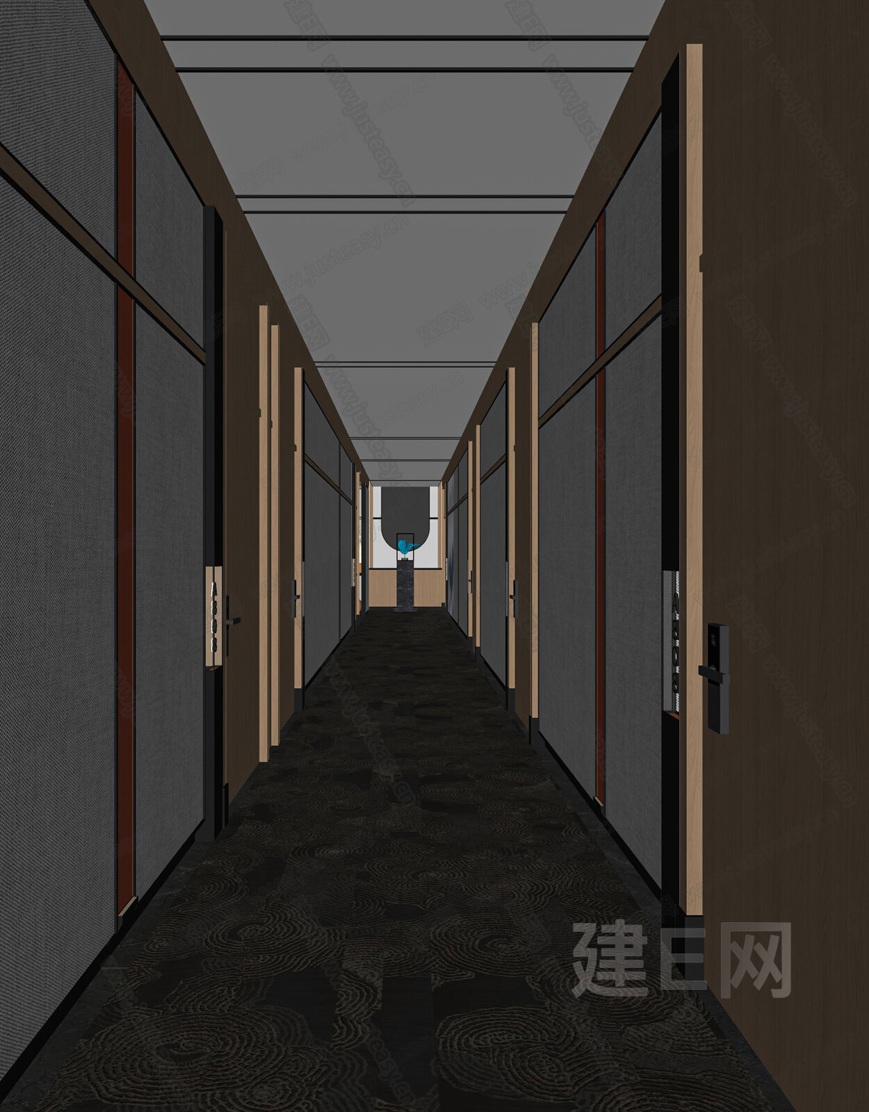 现代酒店过道模型SU模型下载[ID:107892668]_建E室内设计网