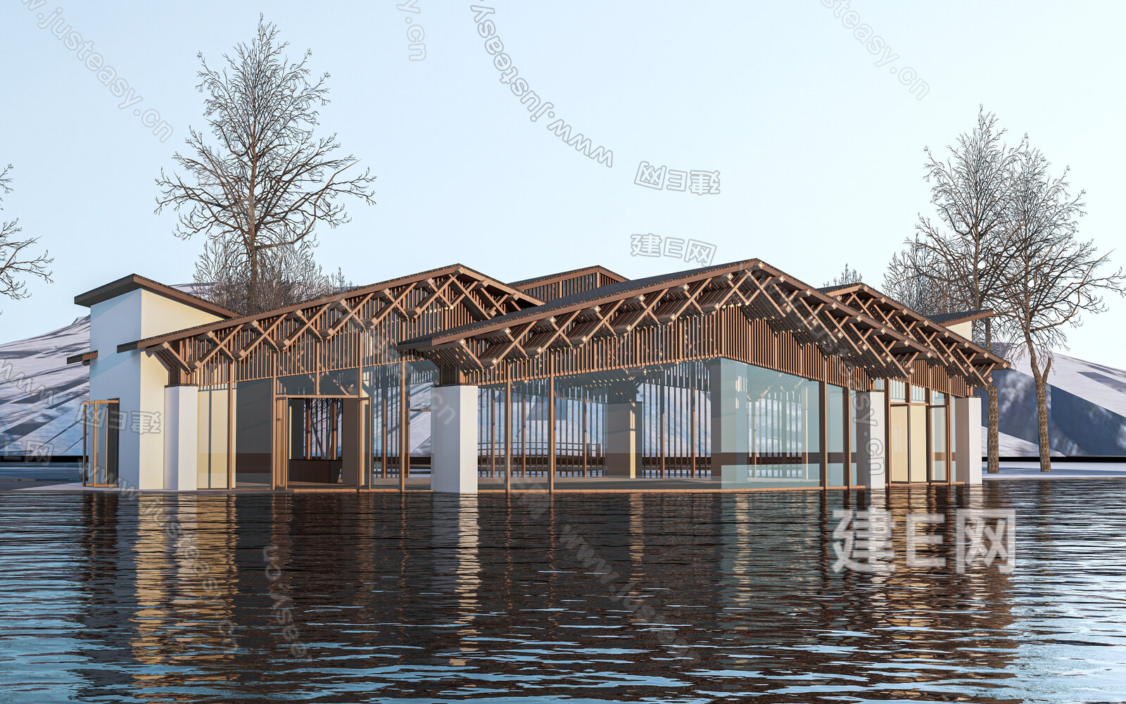现代展览馆建筑模型SU模型下载[ID:107565036]_建e网su模型