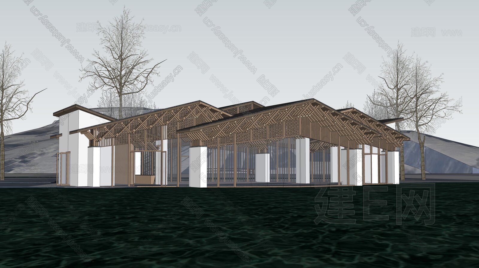 现代展览馆建筑模型SU模型下载[ID:107565036]_建e网su模型