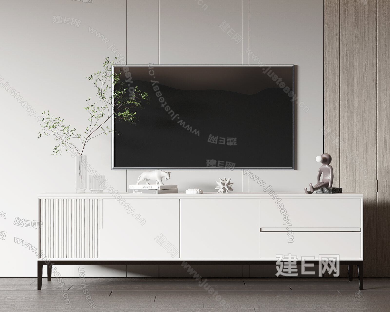 现代电视柜模型SU模型下载[ID:104157155]_建e网su模型