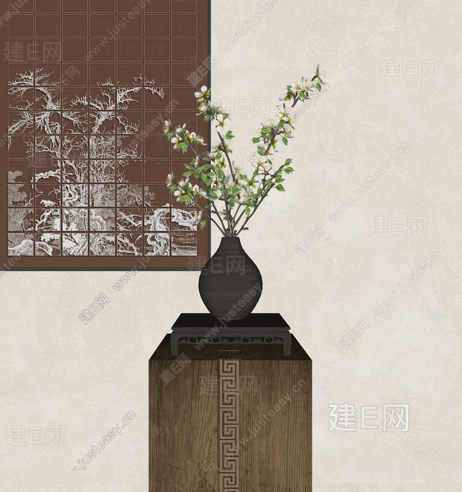新中式花瓶花艺 模型SU模型下载[ID:113921538]_建E室内设计网