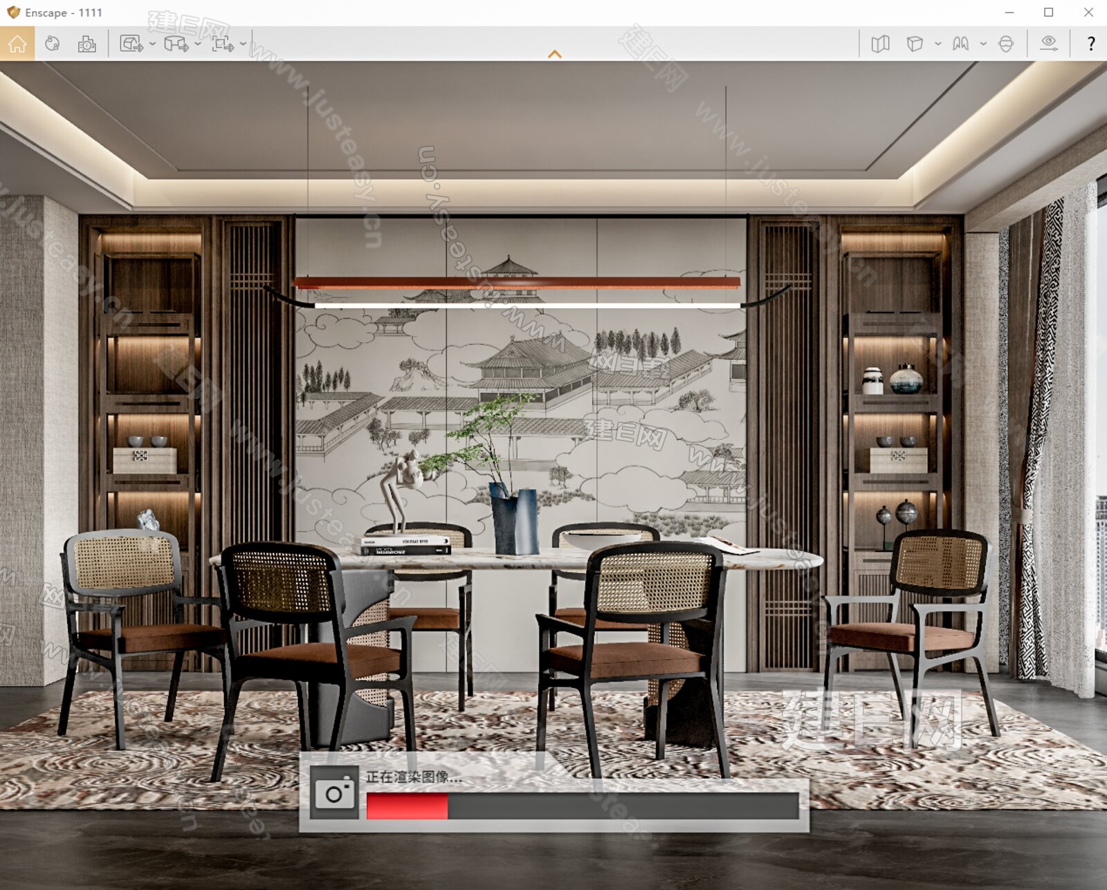 新中式餐厅模型SU模型下载[ID:108351380]_建e网su模型