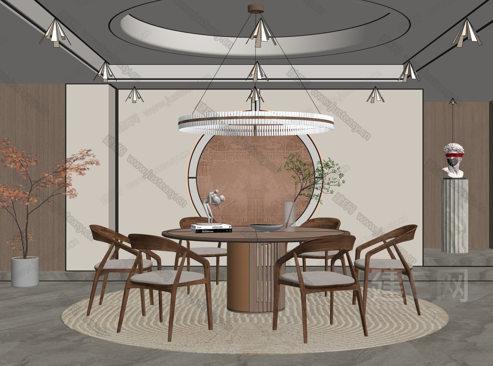 新中式餐厅模型SU模型下载[ID:108351476]_建e网su模型
