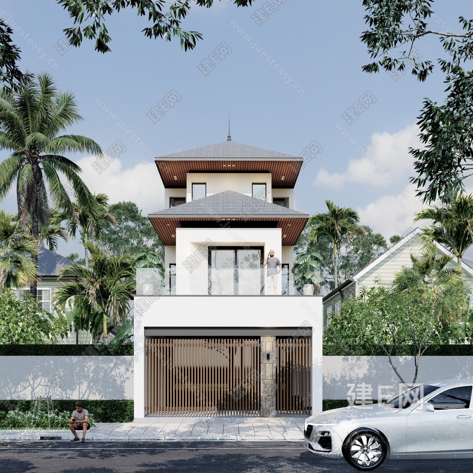 新中式别墅模型SU模型下载[ID:108285703]_建E室内设计网