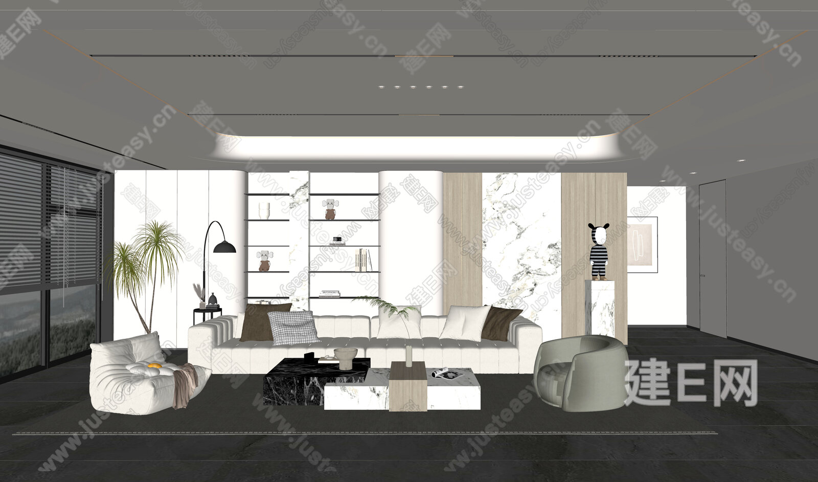 现代客厅模型SU模型下载[ID:108482427]_建e网su模型
