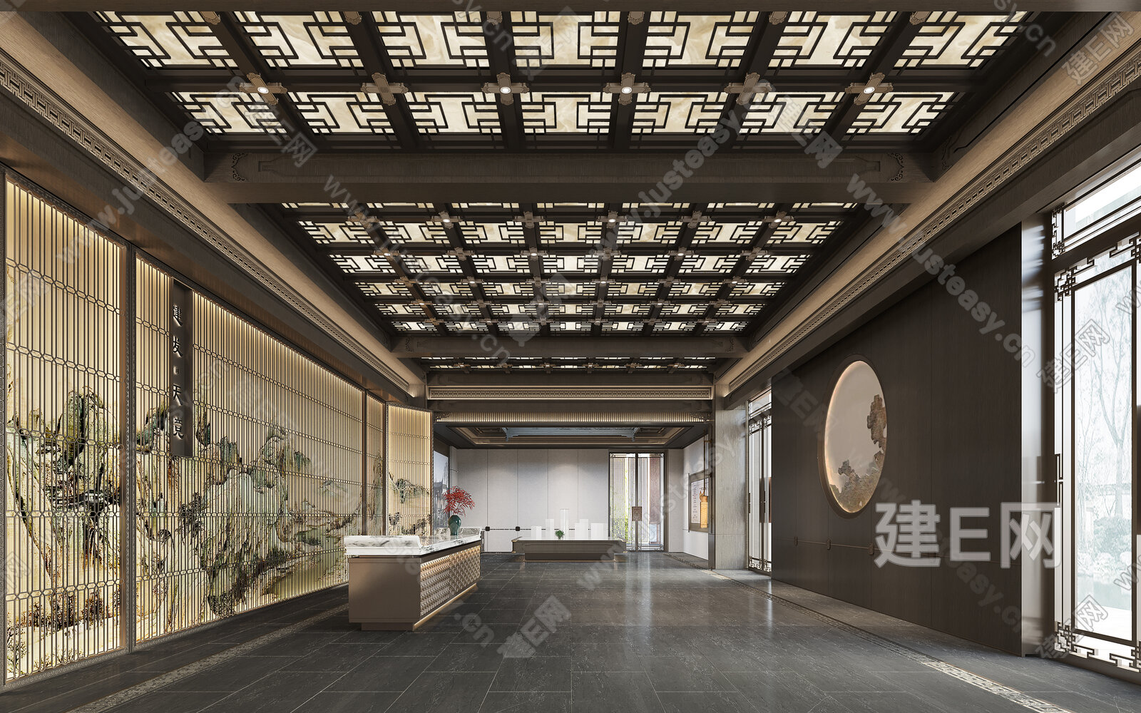 新中式售楼处模型SU模型下载[ID:101404479]_建E室内设计网