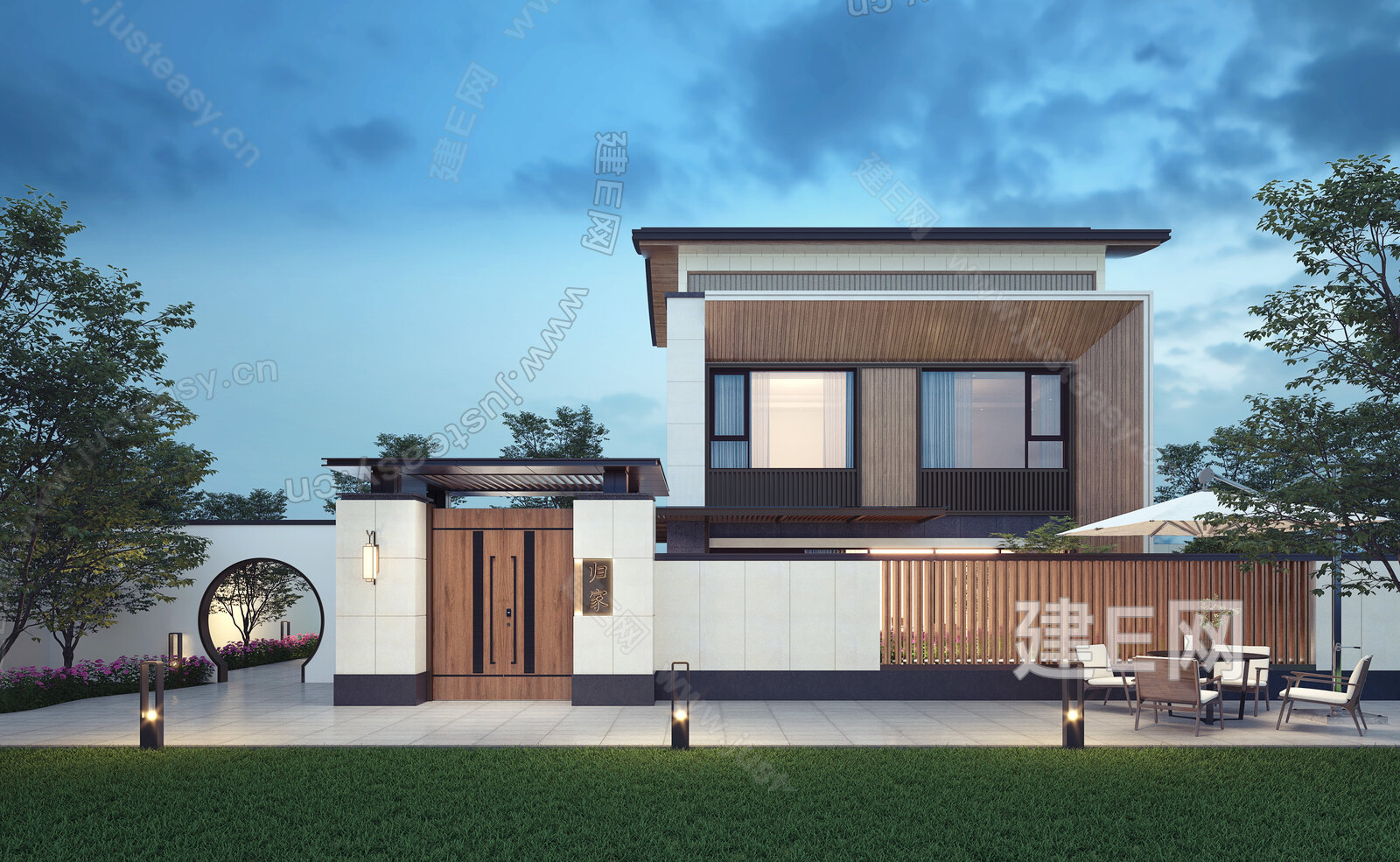 新中式别墅模型SU模型下载[ID:108154698]_建E室内设计网
