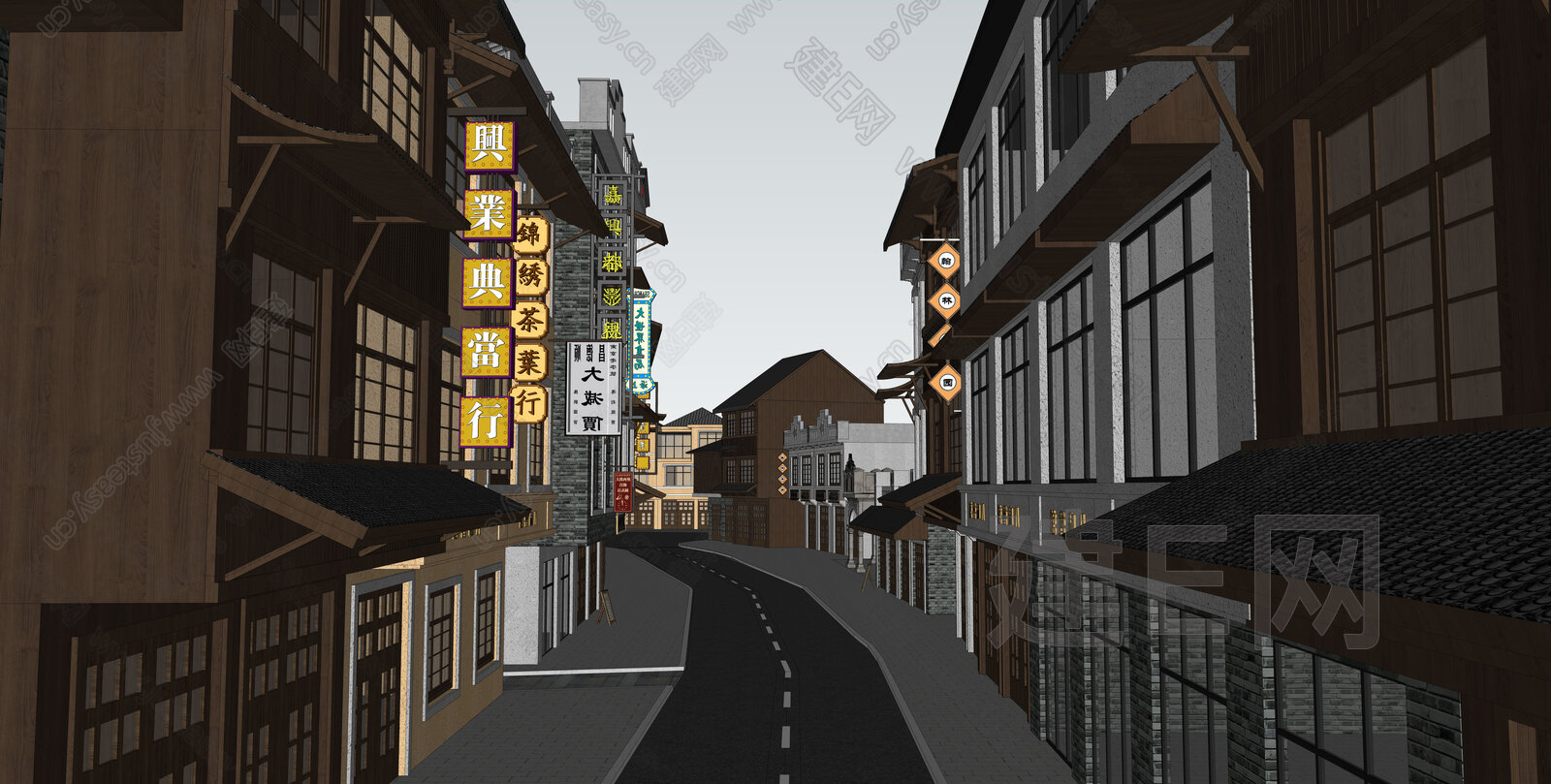 新中式商业街模型SU模型下载[ID:109006726]_建e网su模型