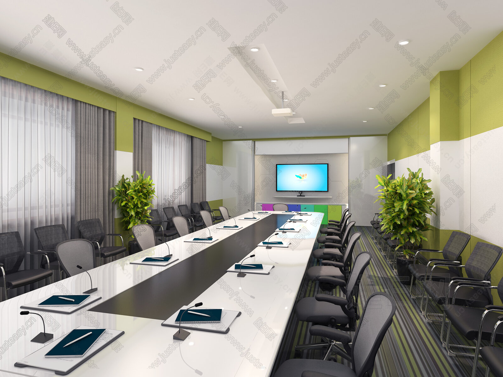 现代会议室模型SU模型下载[ID:108875460]_建e网su模型