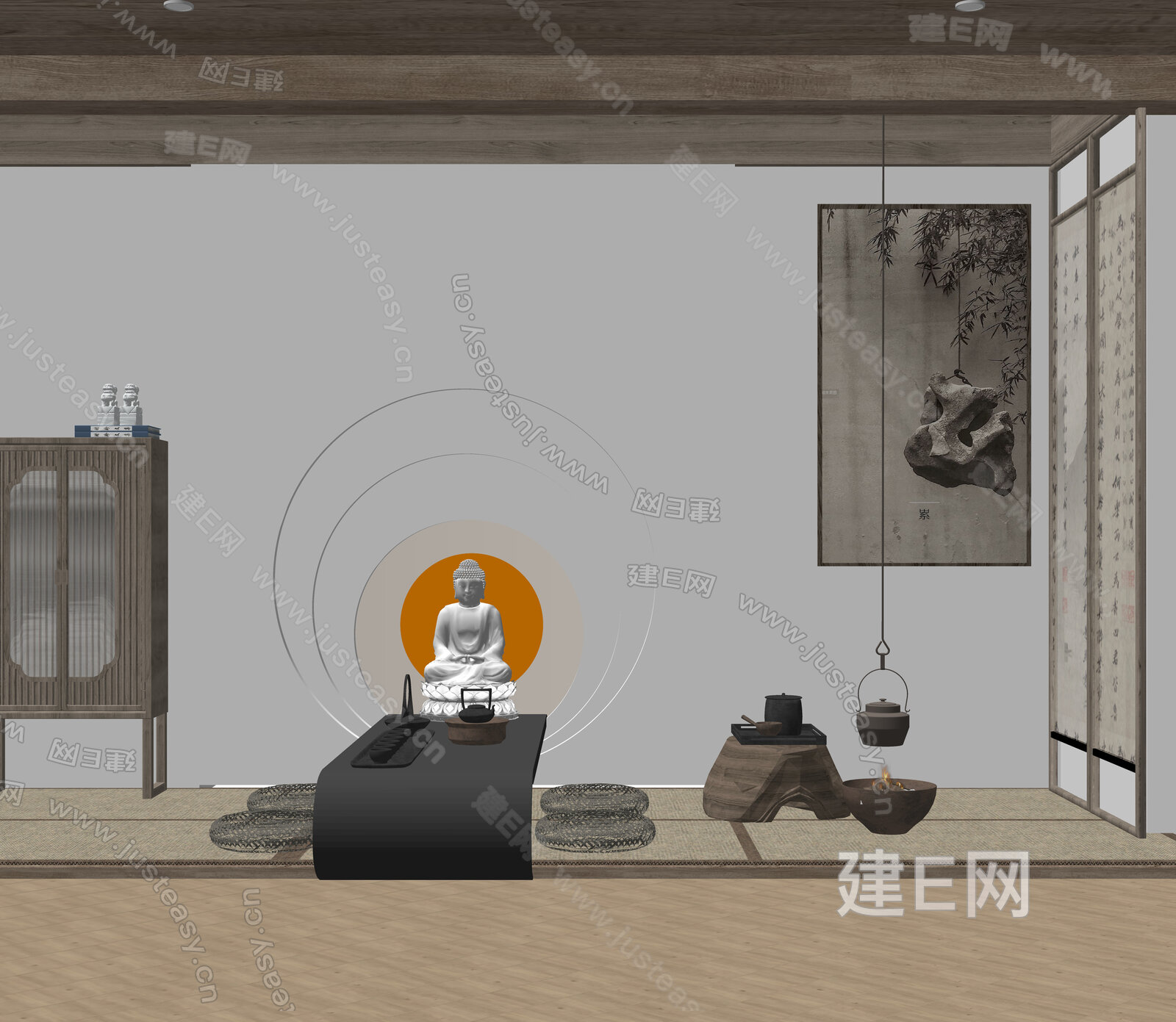 中式禅意茶室模型SU模型下载[ID:108941183]_建e网su模型