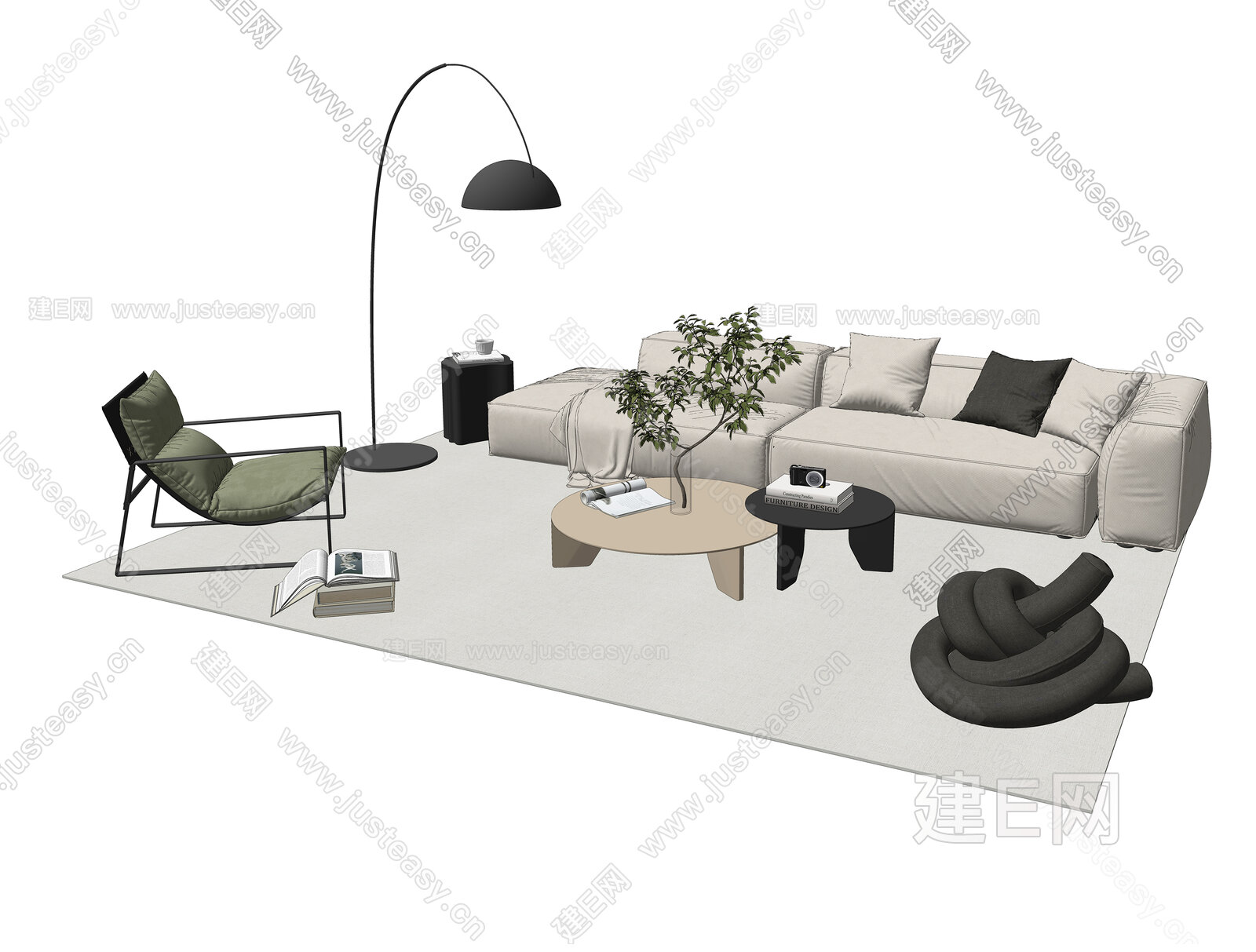 现代沙发茶几组合模型SU模型下载[ID:108548007]_建e网su模型