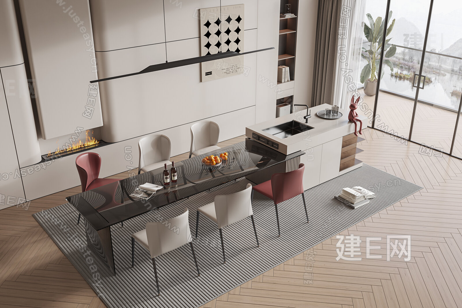 现代餐厅模型SU模型下载[ID:108679070]_建e网su模型