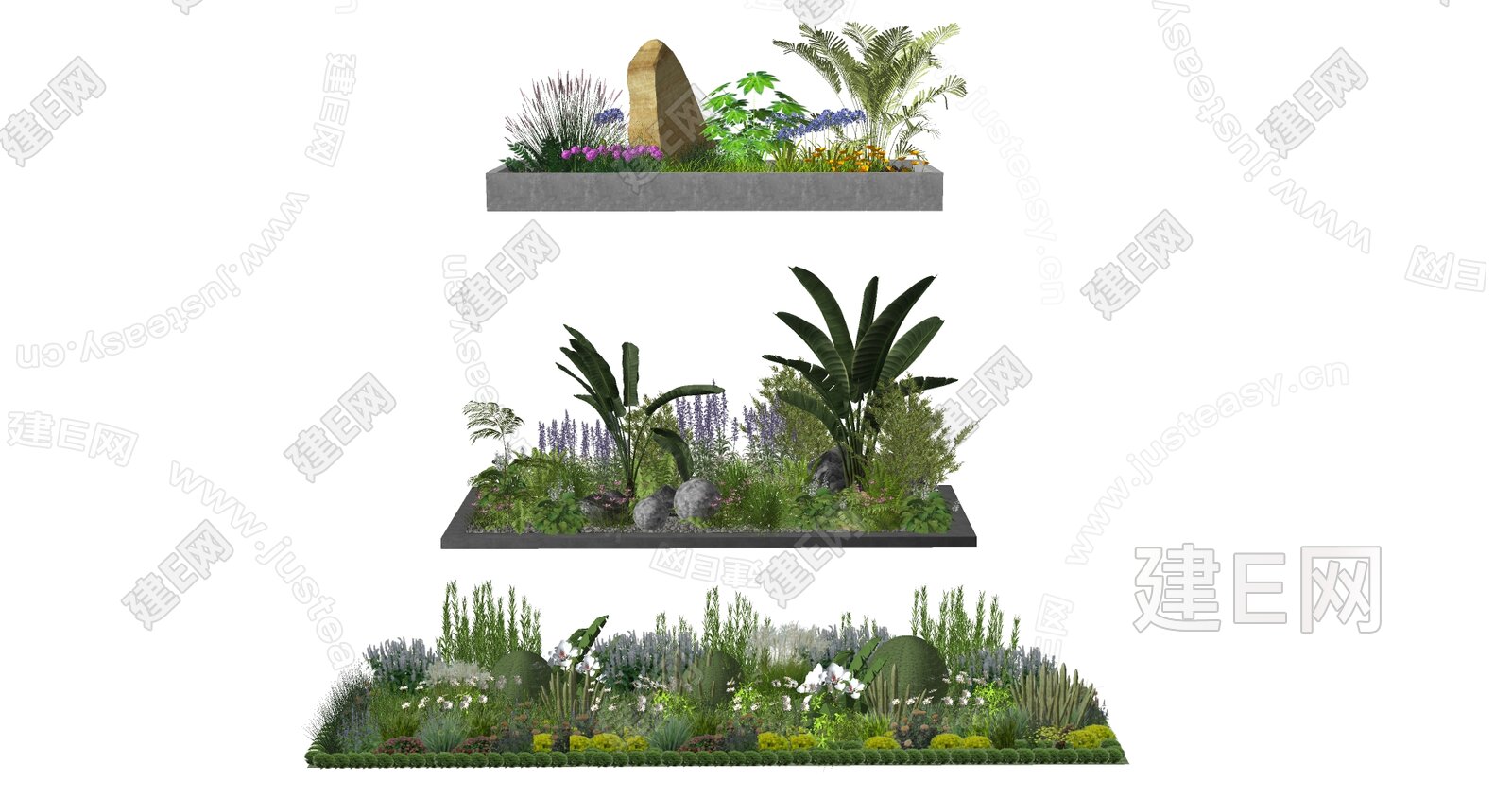 现代灌木花丛模型SU模型下载[ID:100945814]_建E室内设计网