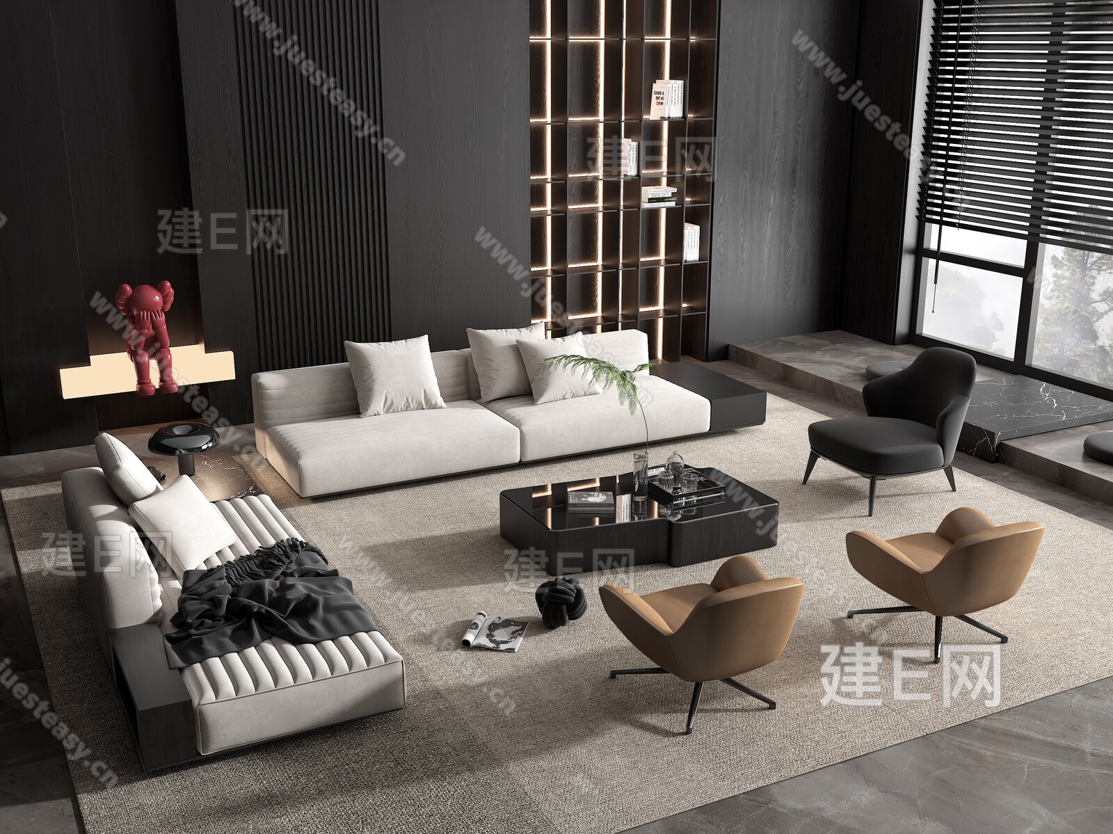 Minotti 现代沙发茶几组合SU模型下载[ID:101142514]，Minotti 现代沙发茶几组合，SU模型下载