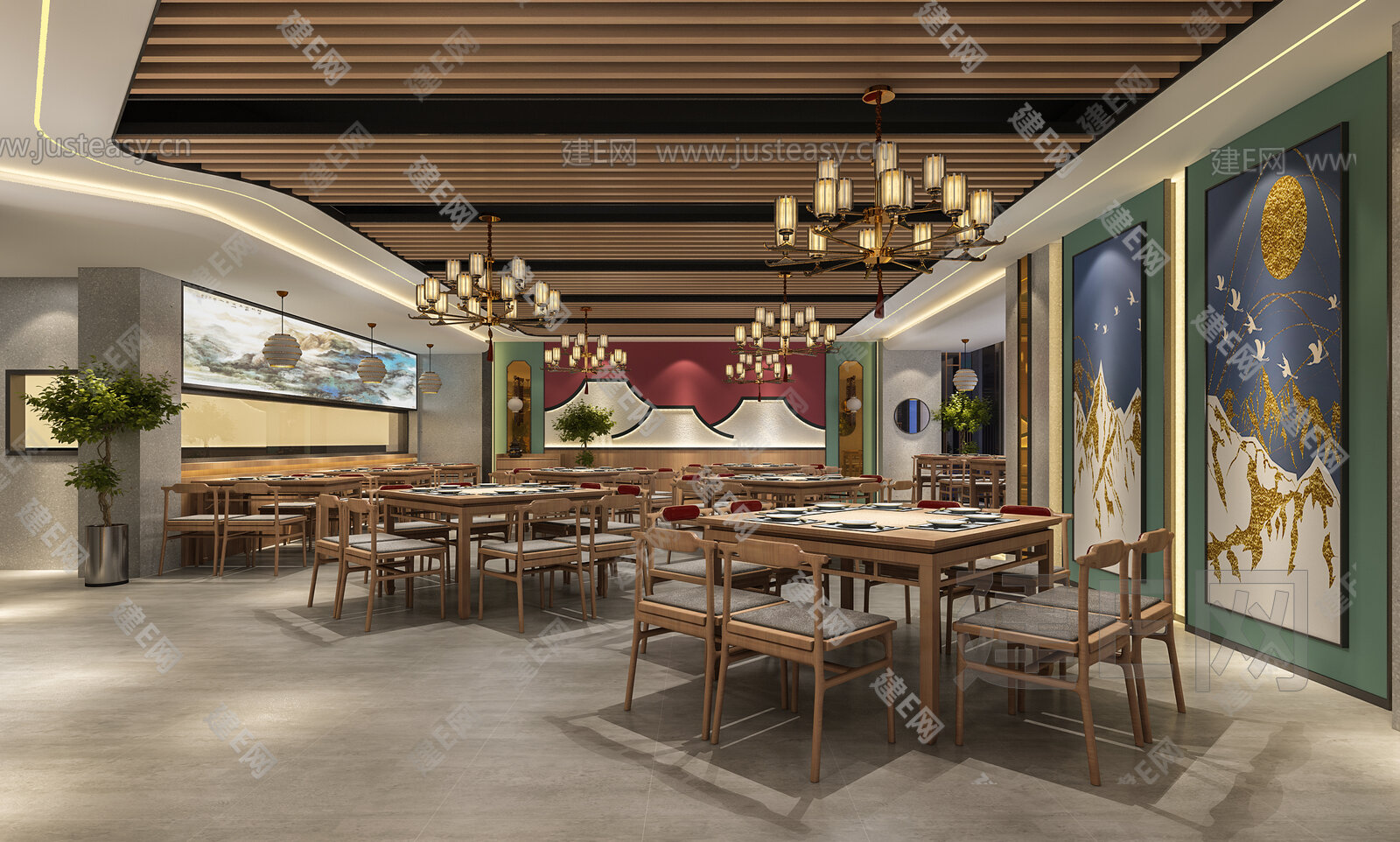 【新中式中餐厅3d模型】建E网_新中式中餐厅3d模型下载[ID:104552429]_打造3d新中式中餐厅模型免费下载平台