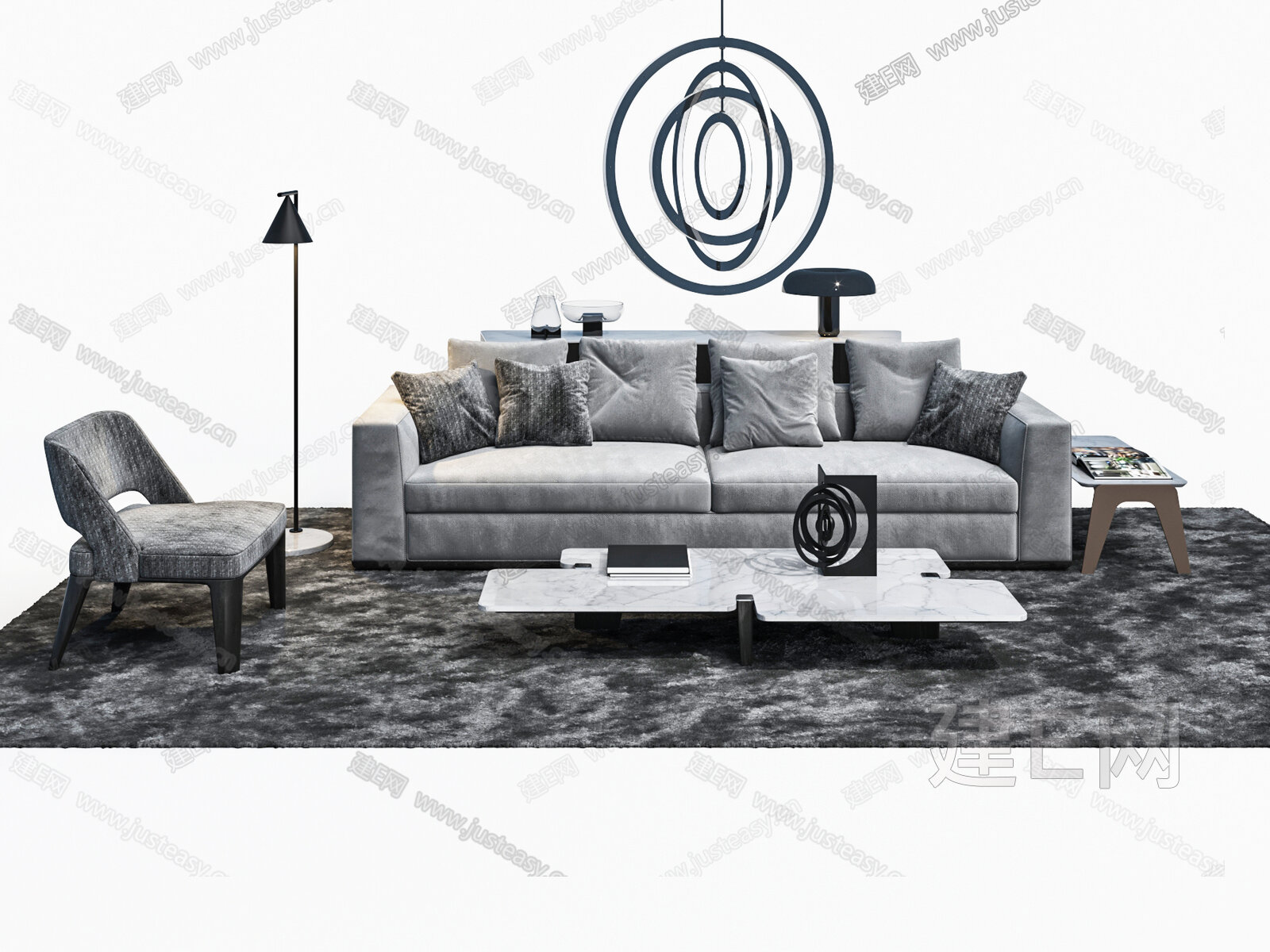 现代沙发茶几组合3d模型下载[ID:104552436]_建e网3d模型
