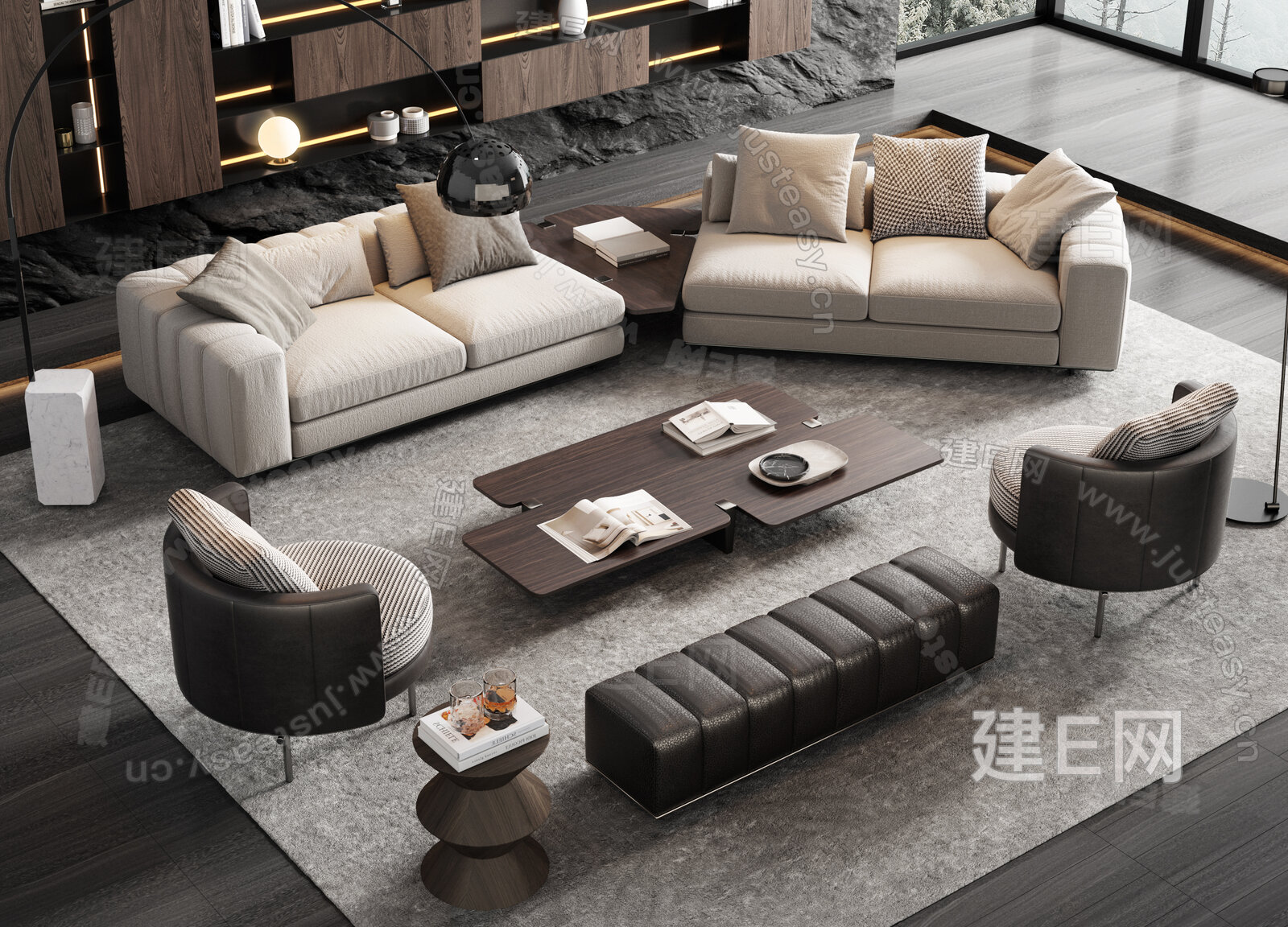 Minotti 米洛提 现代沙发茶几组合3d模型下载[ID:113530840]_建e网3d模型