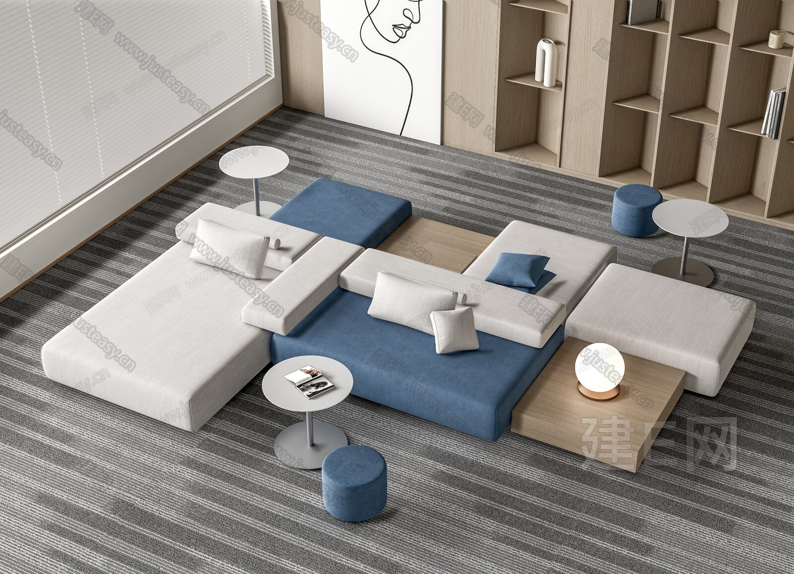 现代办公沙发茶几组合3d模型下载[ID:113334084]_建e网3d模型
