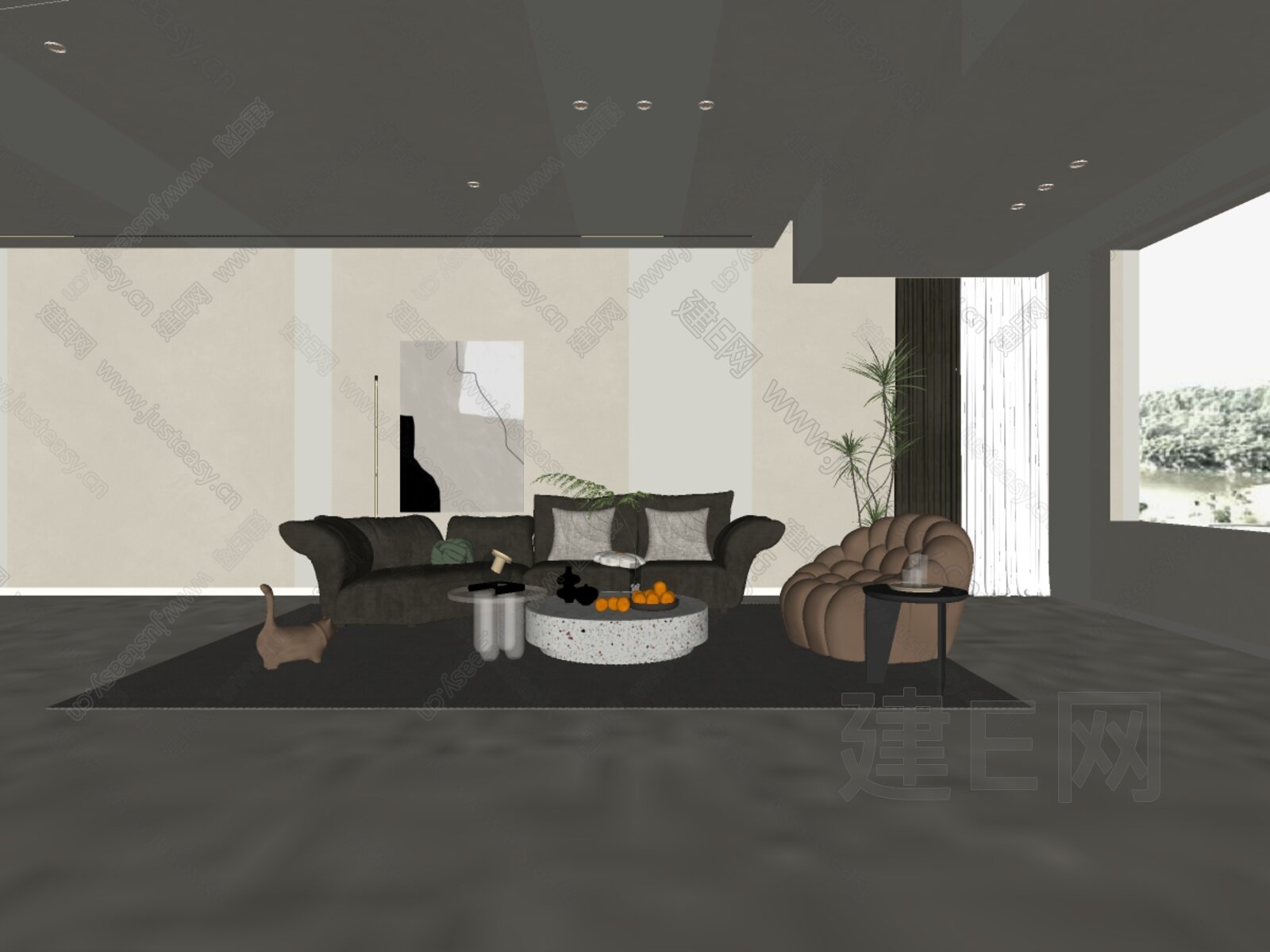 现代沙发茶几组合模型SU模型下载[ID:101404518]_建E室内设计网