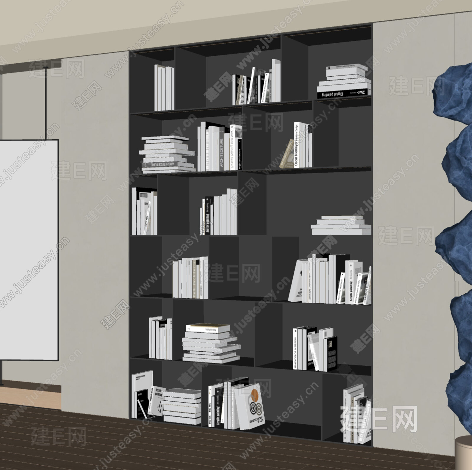 现代书柜模型SU模型下载[ID:102191032]_建E室内设计网
